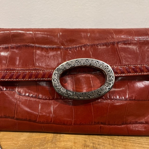 Brighton red leather croc embossed crossbody clutch bag with chain eUC‎ - Picture 2 of 9